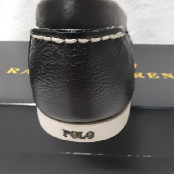 POLO RALPH LAUREN MEN BJORN SOFT TUMBLE WHITE STITCH LEATHER SLIP ON SHOES BLACK - Picture 9 of 13